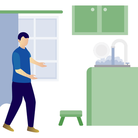 Man is showing laundry room  Illustration