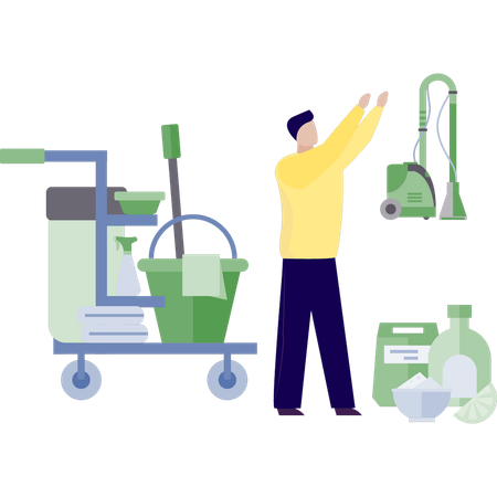 Man is showing vacuum cleaner  Illustration