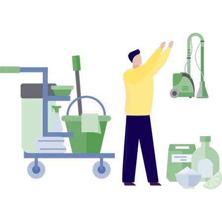 Man is showing vacuum cleaner  Illustration