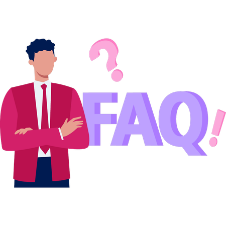 Man is standing and thinking about faq  Illustration