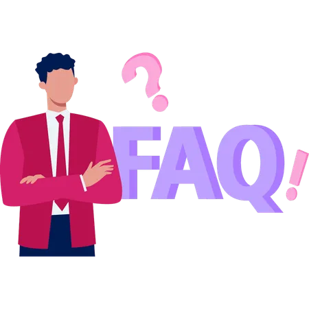 Man is standing and thinking about faq  Illustration
