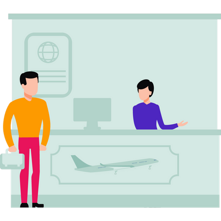 Man is standing at the airport reception  Illustration