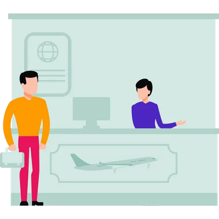 The Boy Is Standing At The Airport Reception Illustration