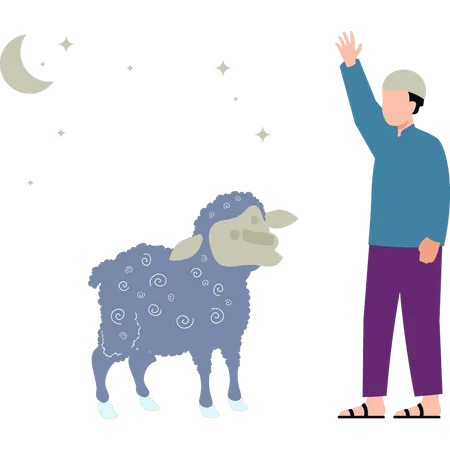 The Man Is Standing By The Sheep Illustration