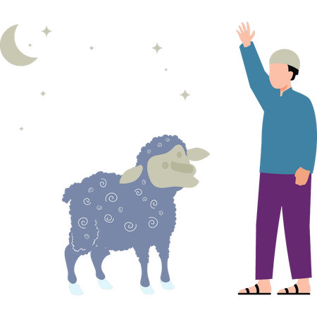 Man is standing by sheep  Illustration