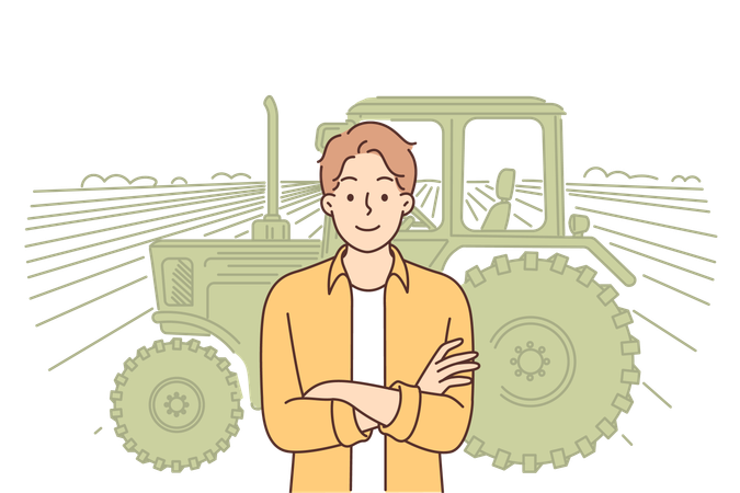 Man is standing in field  Illustration