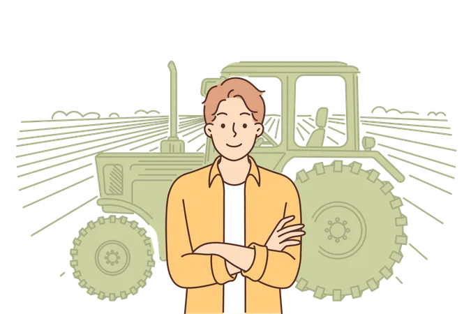 Man is standing in field  Illustration