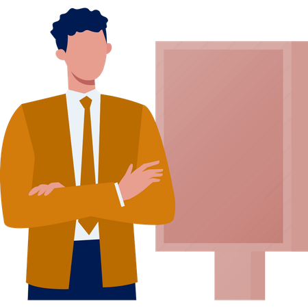 看板の近くに立っている男性  イラスト