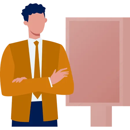 看板の近くに立っている男性  イラスト