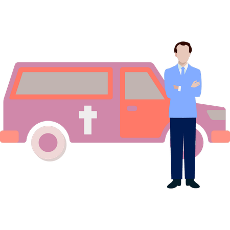 Man is standing near chirstmas van  Illustration
