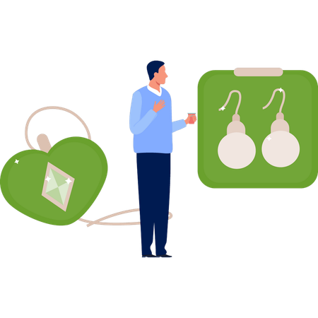 Man is standing near diamond earring  Illustration