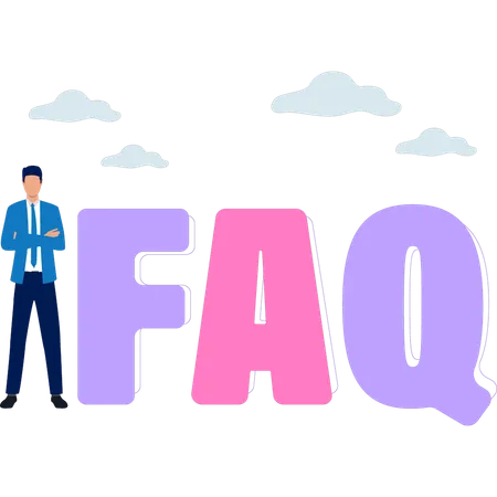 A Guy Is Standing Near The FAQ Sign Illustration