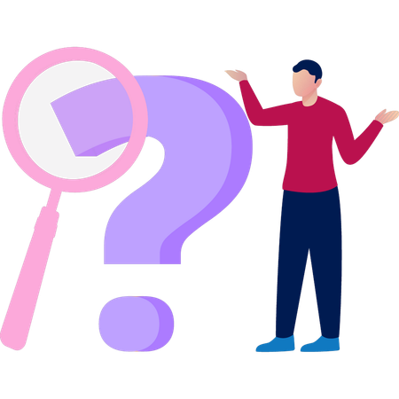 Man is standing next to a magnifying glass Illustration