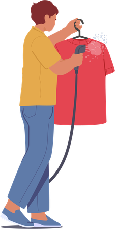 Man is steaming clothes  Illustration