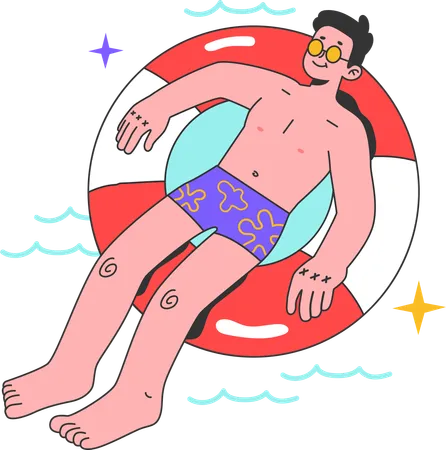 Man is swims in inflatable ring  Illustration