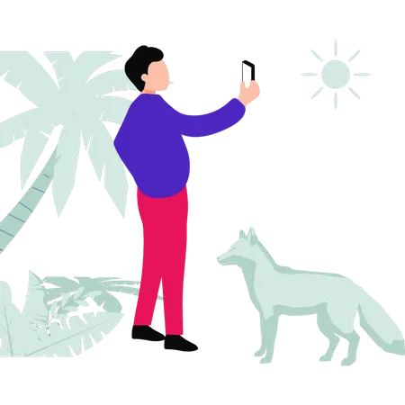 Man is taking a selfie on a mobile  Illustration