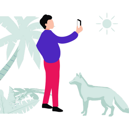 Man is taking a selfie on a mobile  イラスト