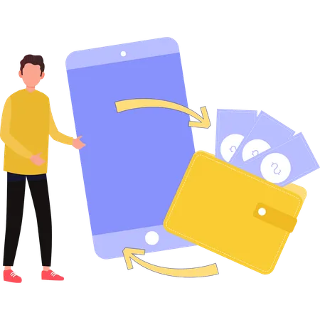 Man is talking about money transfer  Illustration