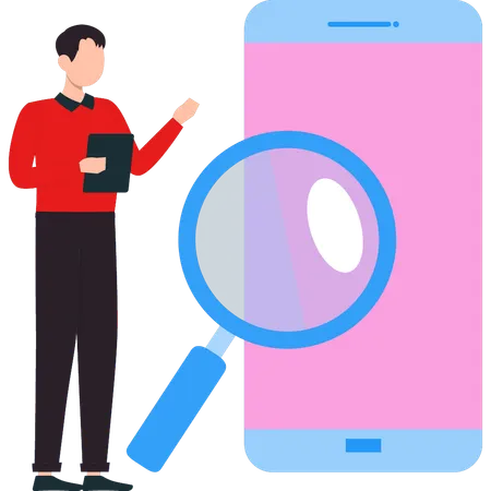 A Boy Is Talking About Search On A Mobile Illustration