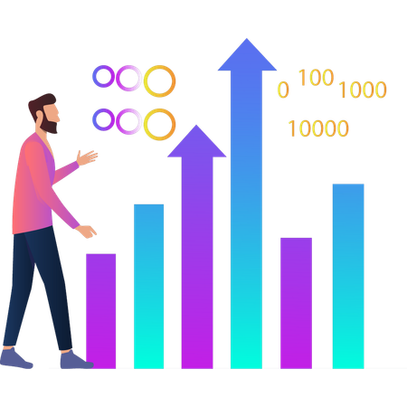 Man is telling about bar graph  Illustration