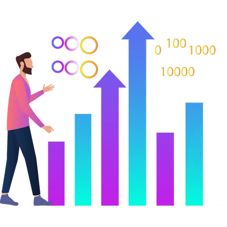 Man is telling about bar graph  Illustration