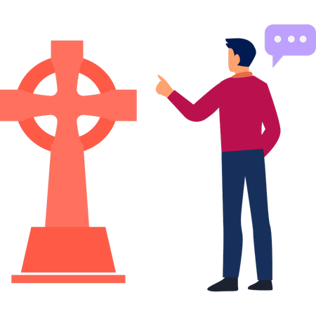 Man is telling about christian crucifix  Illustration