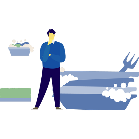 Man is thinking about dish wash  Illustration