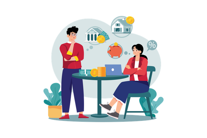 Man is thinking of investing his money  Illustration