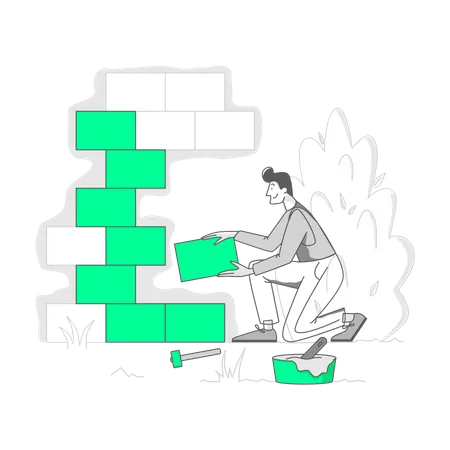 Man is tiling the wall  Illustration