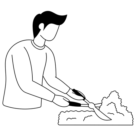 Man is trimming plants  Illustration