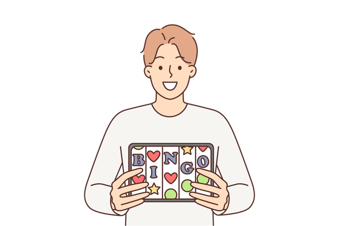 Man is trying his luck in online game  イラスト