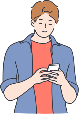 Man is typing message on phone  Illustration