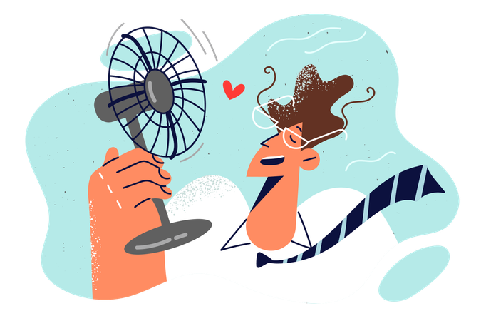 Man is using electric fan in hand  Illustration