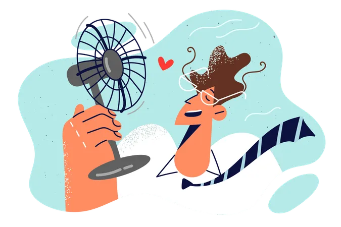 Man is using electric fan in hand  Illustration