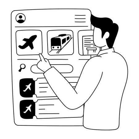 Man is using travel booking application  Illustration