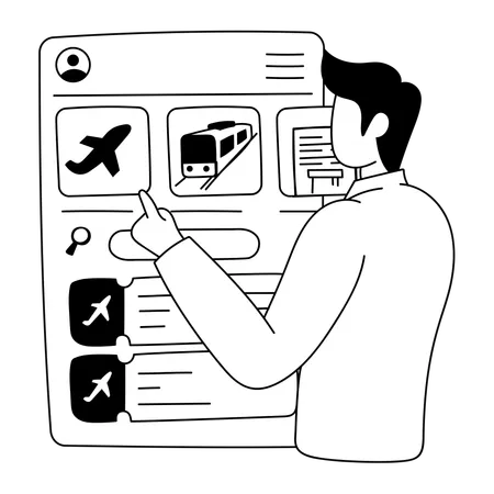 Man is using travel booking application  Illustration