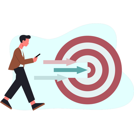 Man is walking near target goal  Illustration