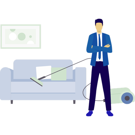 Man is washing couch with vacuum cleaner  Illustration