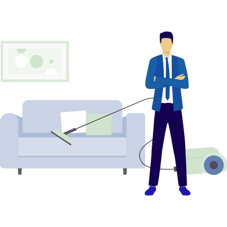 Man is washing couch with vacuum cleaner  Illustration