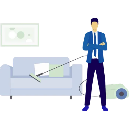 Man is washing couch with vacuum cleaner  Illustration