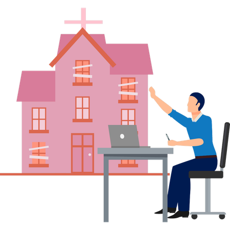 Man is working about cathedral church  Illustration