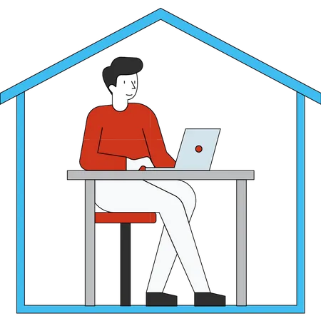 The Boy Is Working From Home Illustration