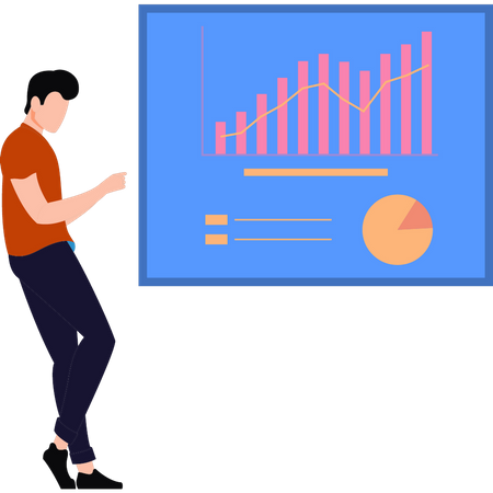 Man is working on chart graph  Illustration