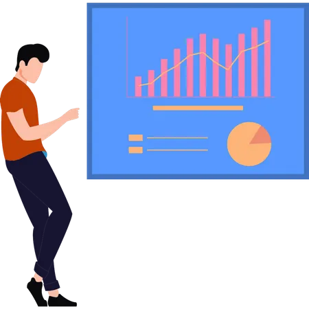 Man is working on chart graph  Illustration