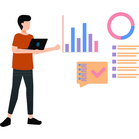 Man is working on chart graph  Illustration