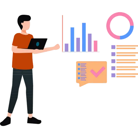 Man is working on chart graph  Illustration