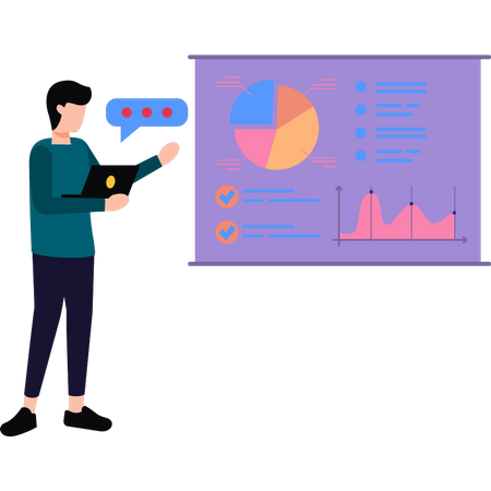 Man is working on chart graph  Illustration