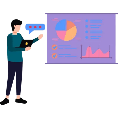 Man is working on chart graph  Illustration