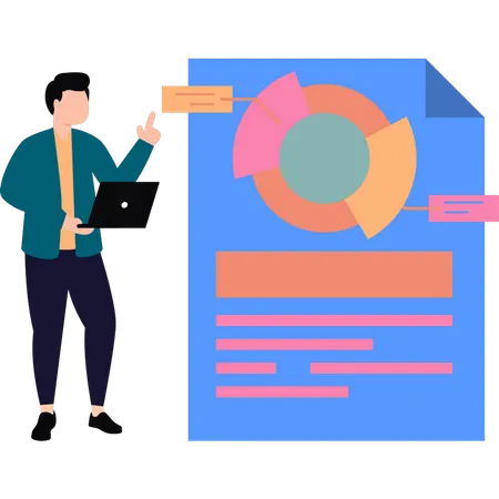 Man is working on chart report  Illustration