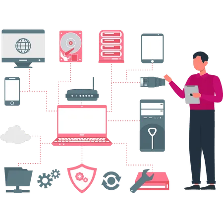 Man is working on connectivity  Illustration